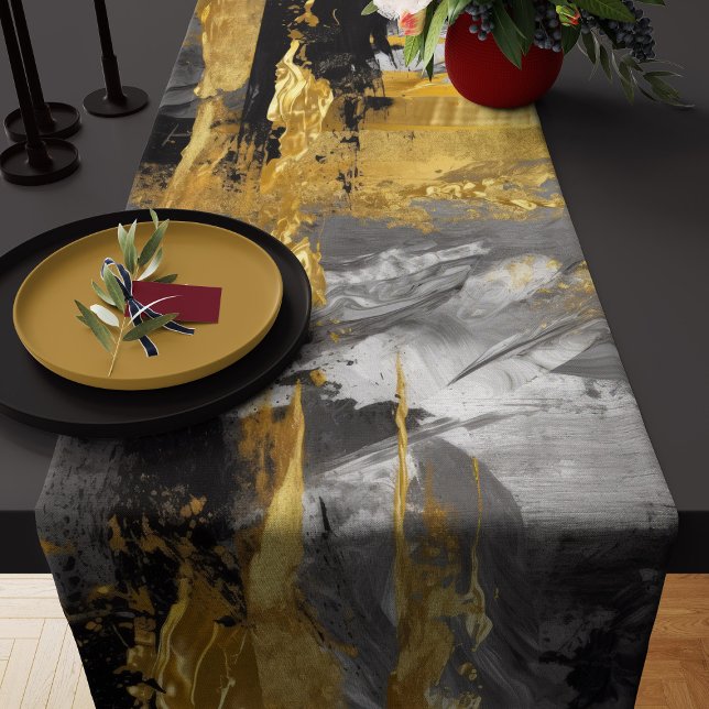 Chemin De Table Long Abstrait Gold Gris et Noir tendance et moderne (Créateur téléchargé)