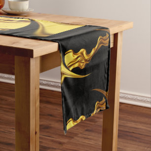 Chemin De Table Long Achempong Opulent Swirl Liquide Or Noir Monochro