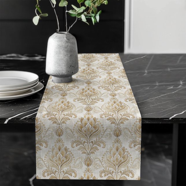 Chemin De Table Long Aquarelle ivoire Damask Table Runer Élégant Décor (Watercolor Ivory Damask Table Runner Elegant Decor)