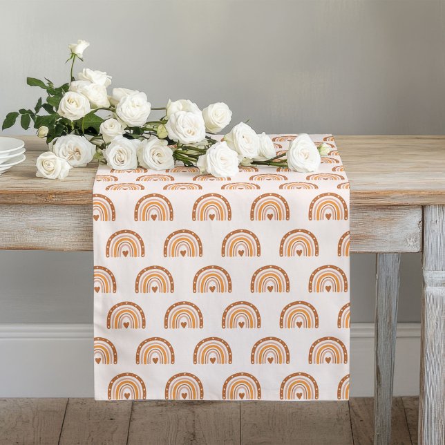 Chemin De Table Long Arc-en-ciel pastel terracotta cuivre Groovy (Groovy Pastel Rainbows Terracotta Copper Touch Long Table Runner)