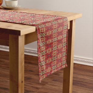 Chemin De Table Long Art Tribal Rouge Foncé Brown Tan Beige Rust Orange
