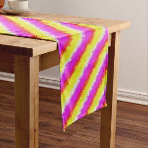 Chemin De Table Long Artdeco rose Jaune Artdeco Arc-en-ciel rayures