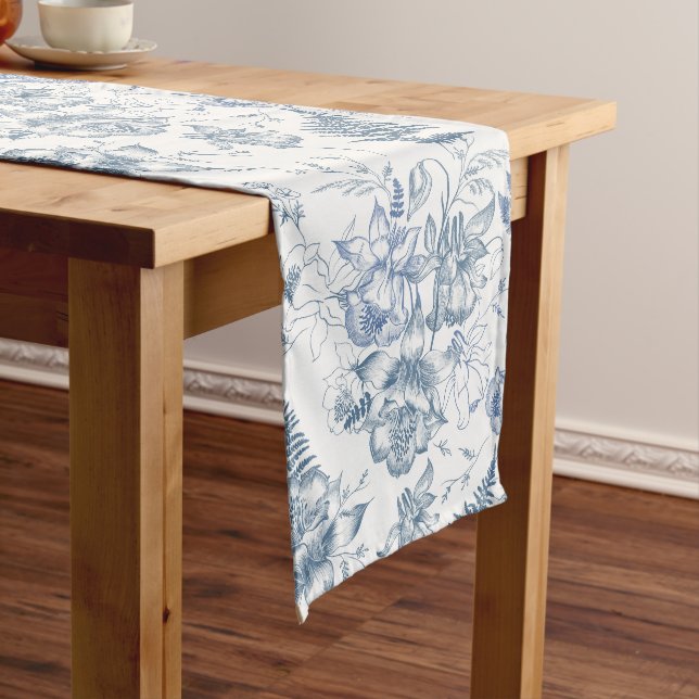 Chemin De Table Long Automne Respiration Luxe Fleur Bleue Motif sans co (In Situ)