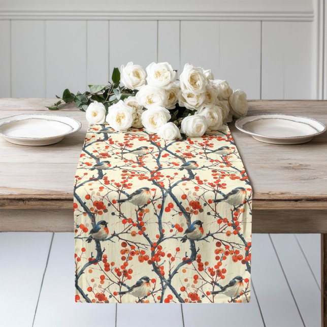 Chemin De Table Long Automne Table de jardin Oiseaux de coureur Accents (Fall Garden Table Runner Birds Blooming Accents)