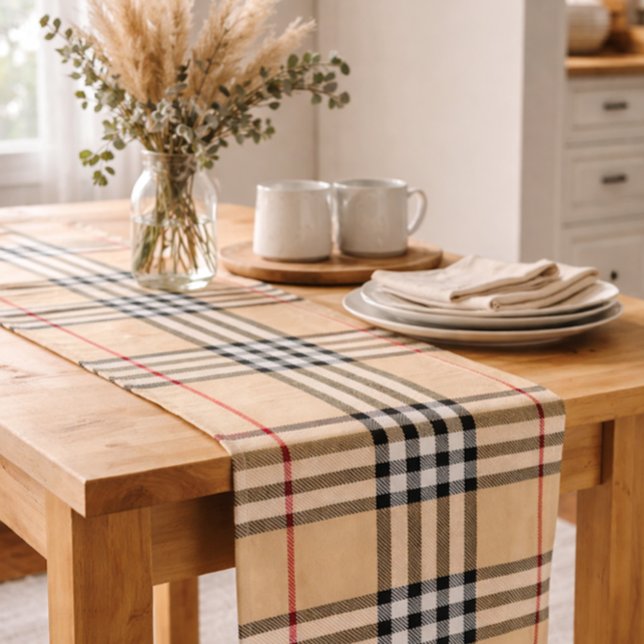 Chemin De Table Long Base Chic Tan Chaud Blanc Noir Brown Tartan (Créateur téléchargé)