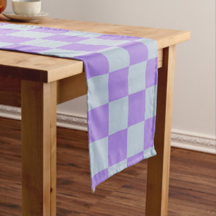 Chemin De Table Long Bleu doux et À damiers lavande