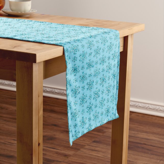 Chemin De Table Long Blue Snowflakes-COTTON TABLE RUNNER 16x108po (In Situ)