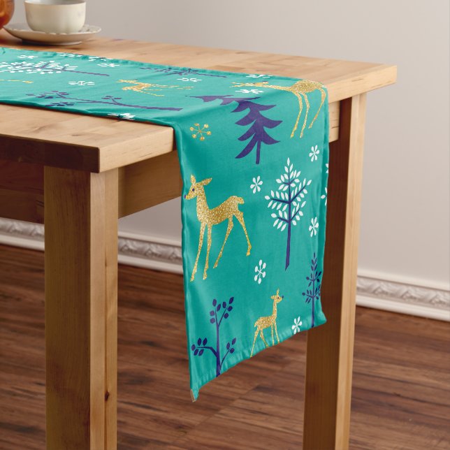 Chemin De Table Long Boho Trees Gold Deers Moderne (In Situ)