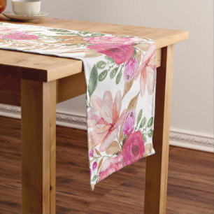 Chemin De Table Long Bouquet De Fleurs Moelleux Pastel