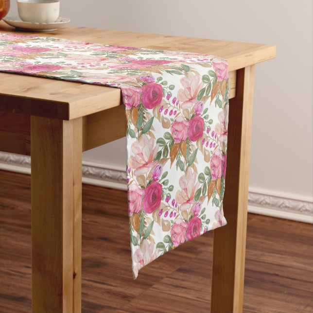 Chemin De Table Long Bouquet de fleurs printanières pastel rose (In Situ)