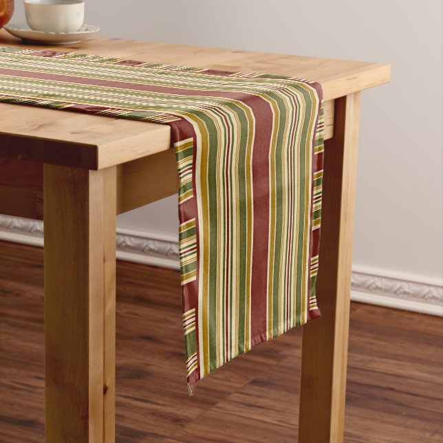 Chemin De Table Long Bourgogne rouge vert ocre jaune Motif (In Situ)