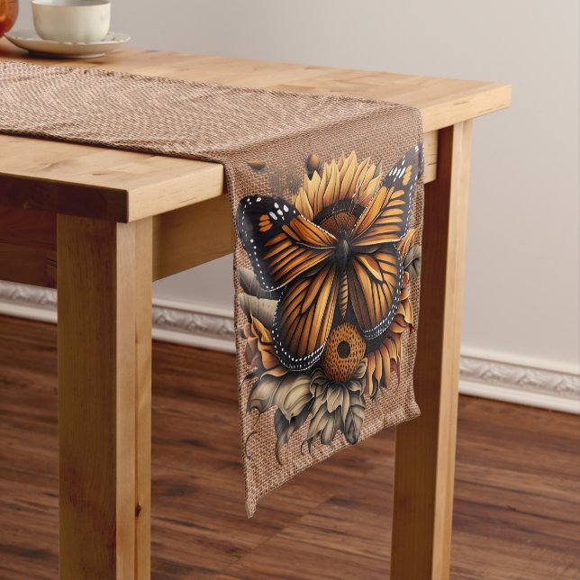 CHEMIN DE TABLE LONG BROWN BURLAP REGARDEZ AVEC ORANGE BROWN BUTTERFLY (In Situ)