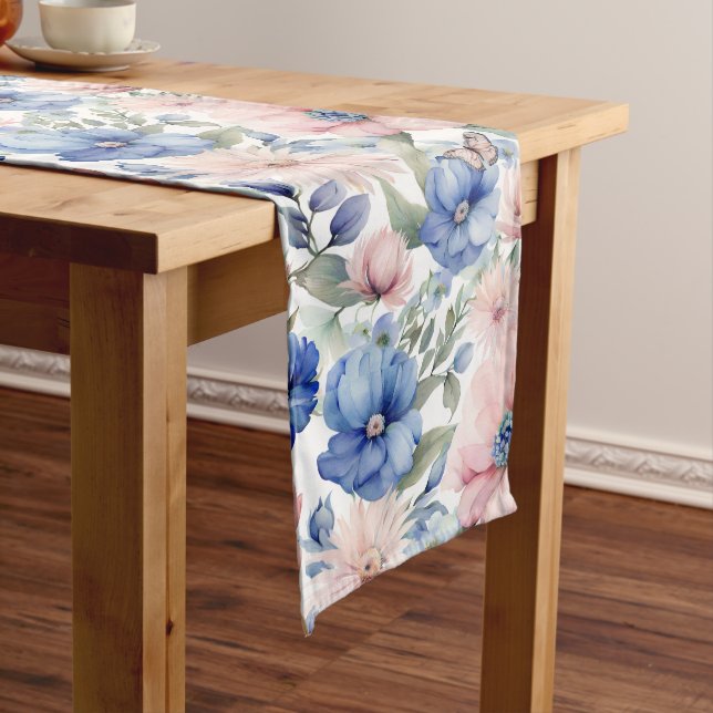 Chemin De Table Long Bunch de fleurs rose et bleu classique (In Situ)