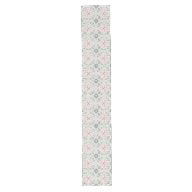 Chemin De Table Long Carreaux Floraux Pastel Vert (Devant)