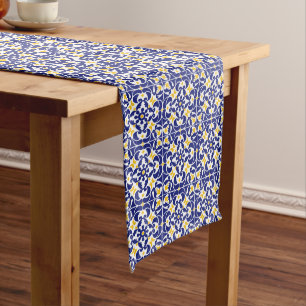 Chemin De Table Long Carreaux méditerranéens Motif bleu et jaune
