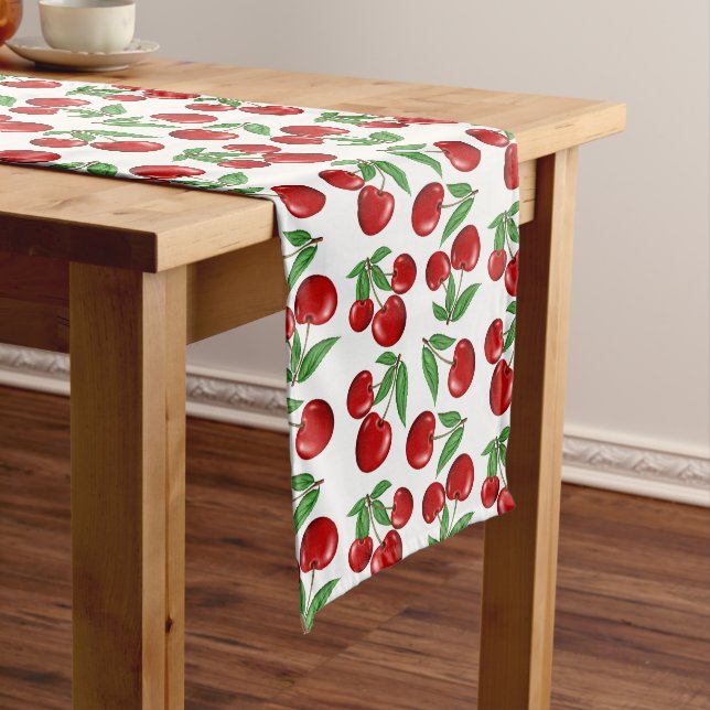 Chemin De Table Long Cerises Rouges Motif Partout (In Situ)