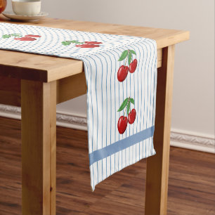 Chemin De Table Long Cerises rouges sur Bleu Motif graphique