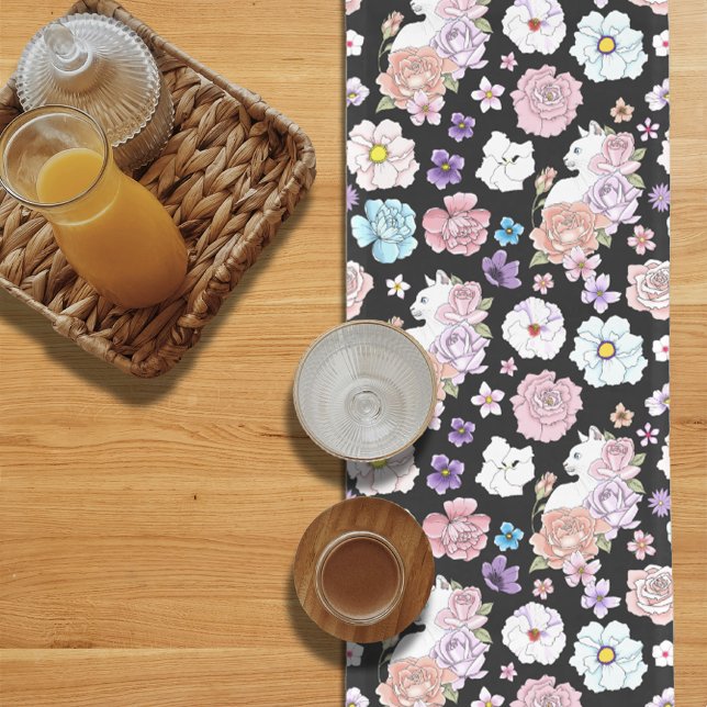Chemin De Table Long Chat Blanc Pastel Floral Noir Botanique Romantique (Créateur téléchargé)