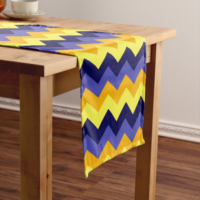 Chemin De Table Long Chevrons d'or bleu jaune Grand Coureur de table (In Situ)