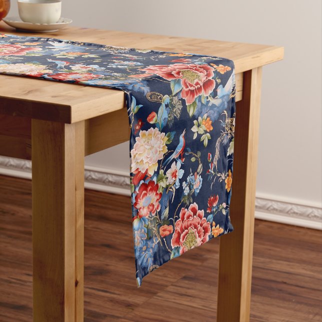 Chemin De Table Long chinoiserie bleue vintage (In Situ)