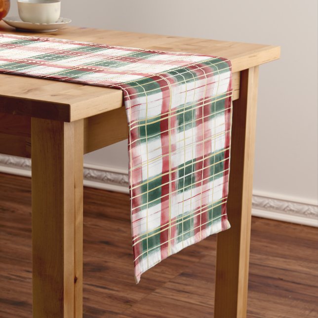 Chemin De Table Long Christmas Red Green Plaid Pattern Table Runner (In Situ)