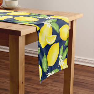 Chemin De Table Long Citrus Botanique Citron bleu marine