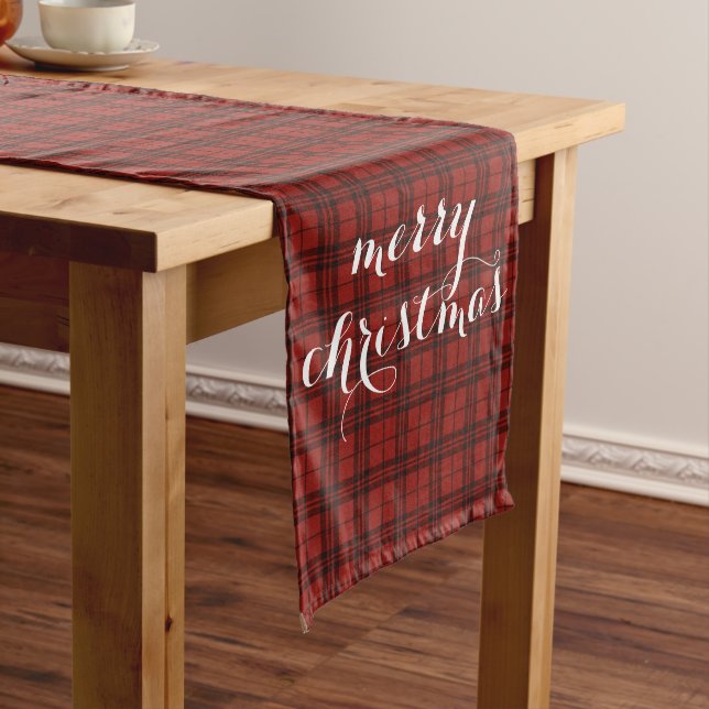 Chemin De Table Long Classic Plaid Merry Christmas Festive Table Runner (In Situ)