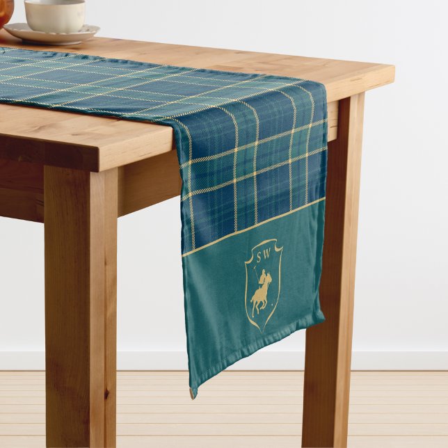 Chemin De Table Long Classic Tartan Plaid Polo Equestrian Monogrammed (Créateur téléchargé)