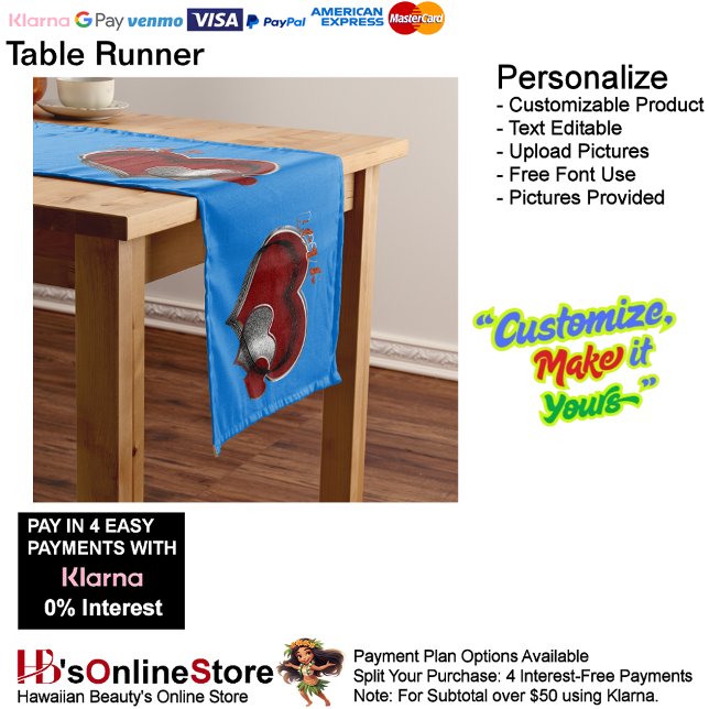 Chemin De Table Long Coeur Magique Bleu Table Runer Linge de maison (Heart Magic Blue Table Runner Household Linen.)