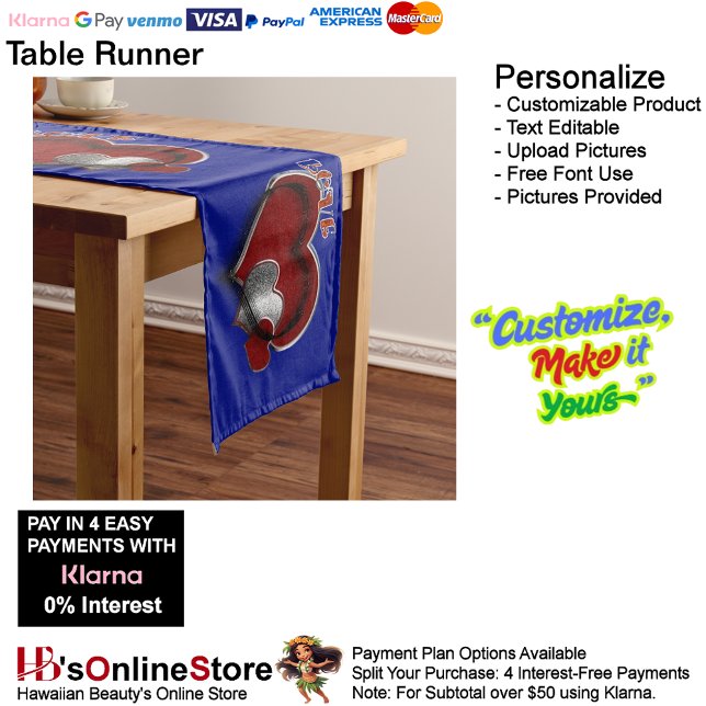 Chemin De Table Long Coeur Magique Bleu Table Runer Linge de maison (Heart Magic Blue Table Runner Household Linen.)