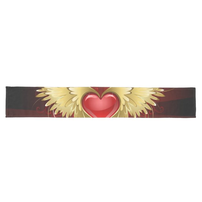 Chemin De Table Long Coeur rouge avec ailes d'or (Horizontal)