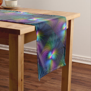 Chemin De Table Long Coloré Avec Bleu Moderne Art Fractal Abstrait