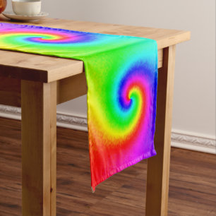 Chemin De Table Long Colorful Tie Dye Rainbow Swirl Hippie Boho Chic