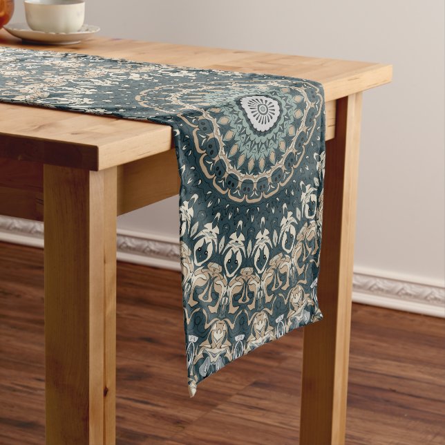 Chemin De Table Long Conception de motif mandala sarcelle et beige (In Situ)
