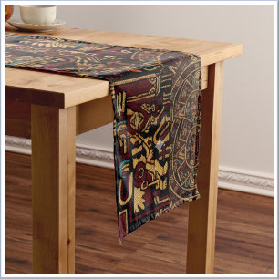 Chemin De Table Long Conception inspirée d'Aztec rouge, noir et or