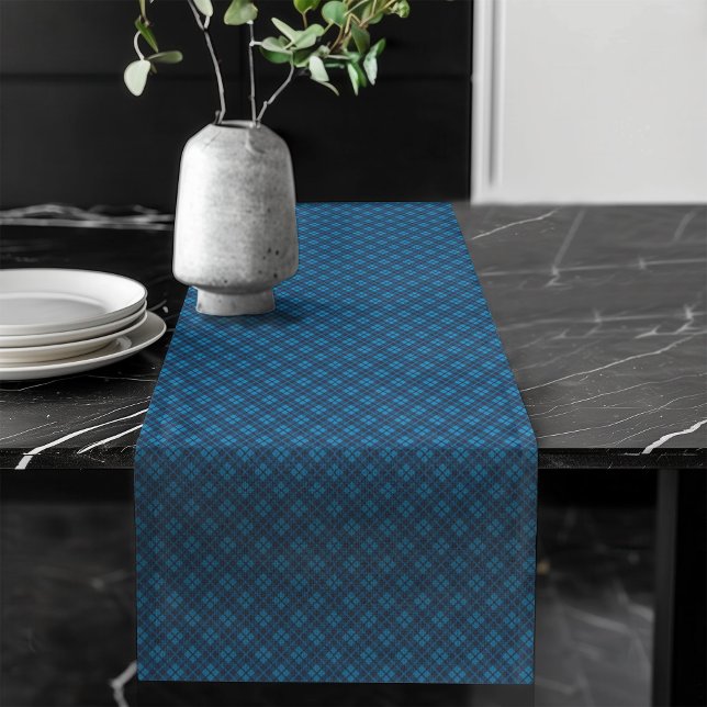Chemin De Table Long Cosy Marine et Bleu Check Table Accent Pièce (Cozy Navy and Blue Check Table Accent Piece Long Table Runner)