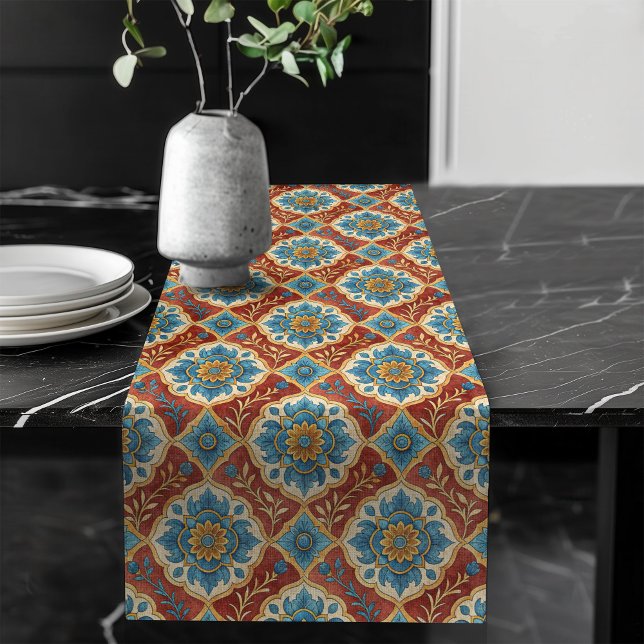Chemin De Table Long Couleur de table de style carrelage espagnol pour  (Spanish Tile Style Table Runner for Coastal Decor)