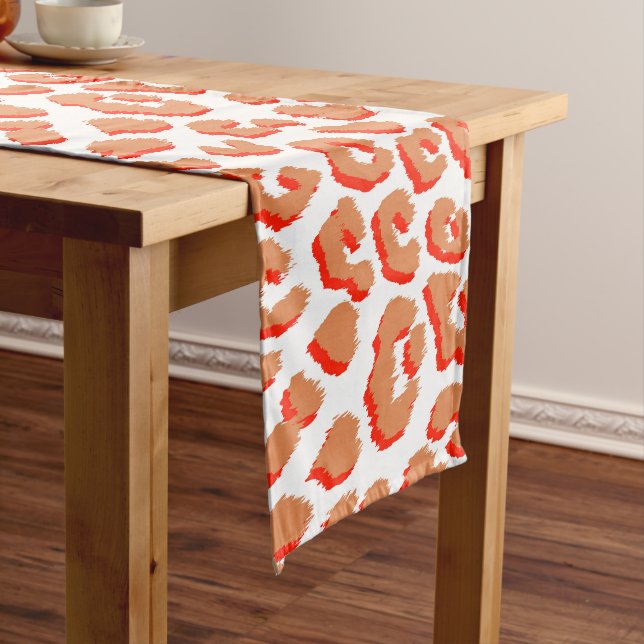 Chemin De Table Long Couleur orange et Empreinte de léopard blanc (In Situ)
