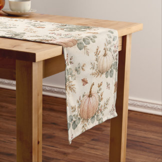 Chemin De Table Long Couleur Récolte Douce Motif Citrouille et Eucalypt