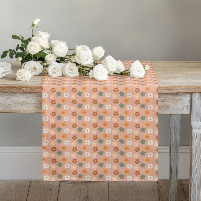 Chemin De Table Long Coureur de style des années 70, fleurs minuscules  (70s Style Runner Groovy Pastel Tiny Flowers Retro)