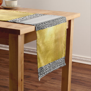 Chemin De Table Long Coureur de table Black and Metallic Gold