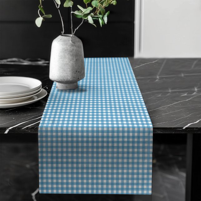 Chemin De Table Long Coureur de table bleu marine pour dîner classique (Navy Blue Plaid Table Runner for Classic Dining)