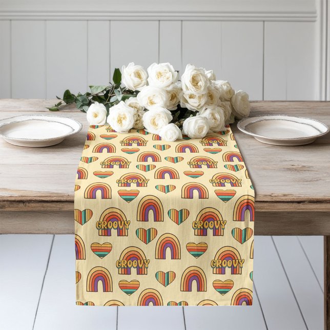 Chemin De Table Long Coureur de table bohème groovy Art de table pastel (Boho Groovy Runner Colorful Pastel Table Art)