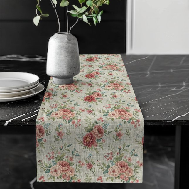 Chemin De Table Long Coureur de table florale Pastel doux - Chic Char S (Soft Pastel Floral Table Runner – Shabby Chic Char)