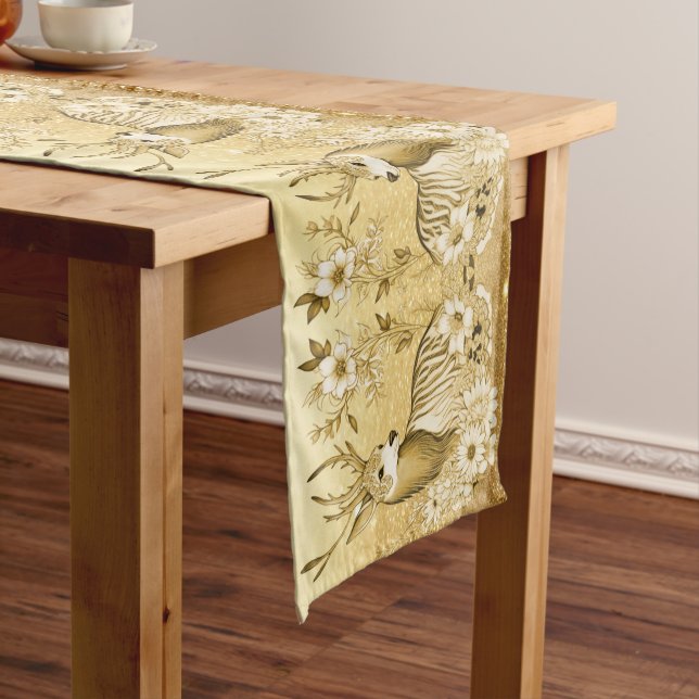 Chemin De Table Long Coureur de table Gold Floral Reindeer (In Situ)