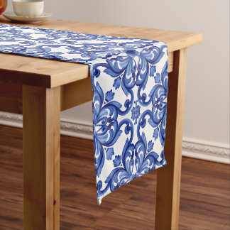 Chemin De Table Long Coureur de table italien en majolique bleue