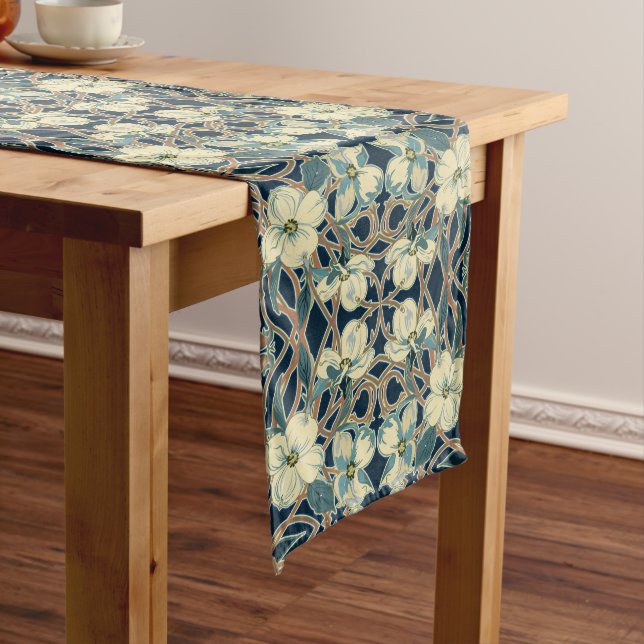 Chemin De Table Long Coureur de table Motif de Dogwood Bleu (In Situ)