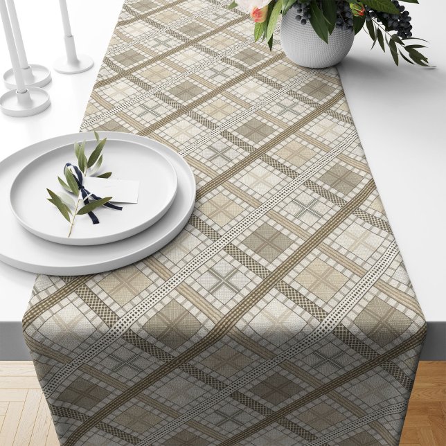 Chemin De Table Long Coureur de table texturé en conception géométrique (Textured Table Runner in Neutral Geometric Design)