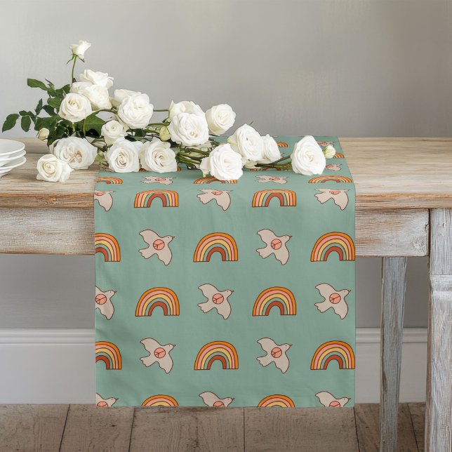 Chemin De Table Long Coureur Pastel Rétro Vibes de Table Terrienne Groo (Retro Pastel Runner 70s Groovy Earthy Table Vibe)
