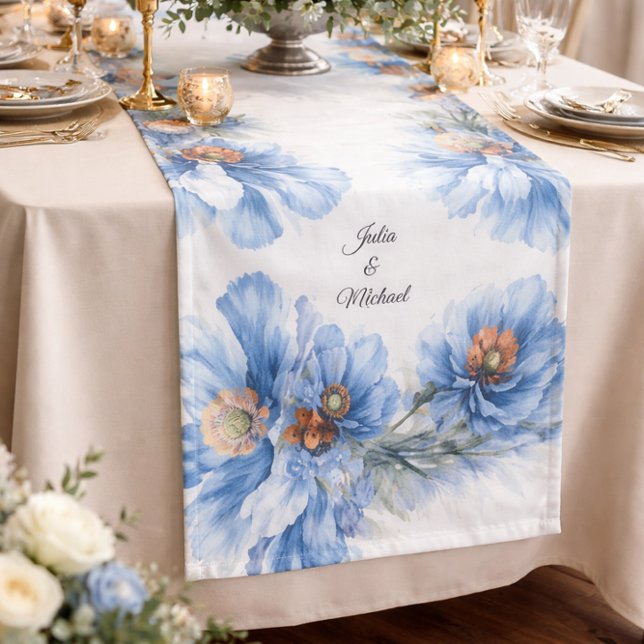 Chemin De Table Long Couronne de mariage botanique bleue Décoration pou (Créateur téléchargé)